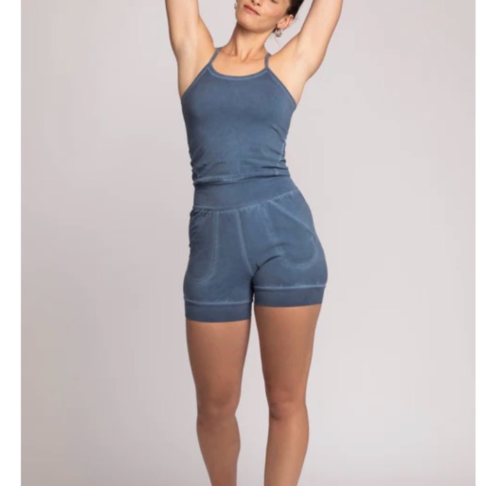 Ripple Yoga Jumpsuit Shorts in Stonewash FREE SHIPPING